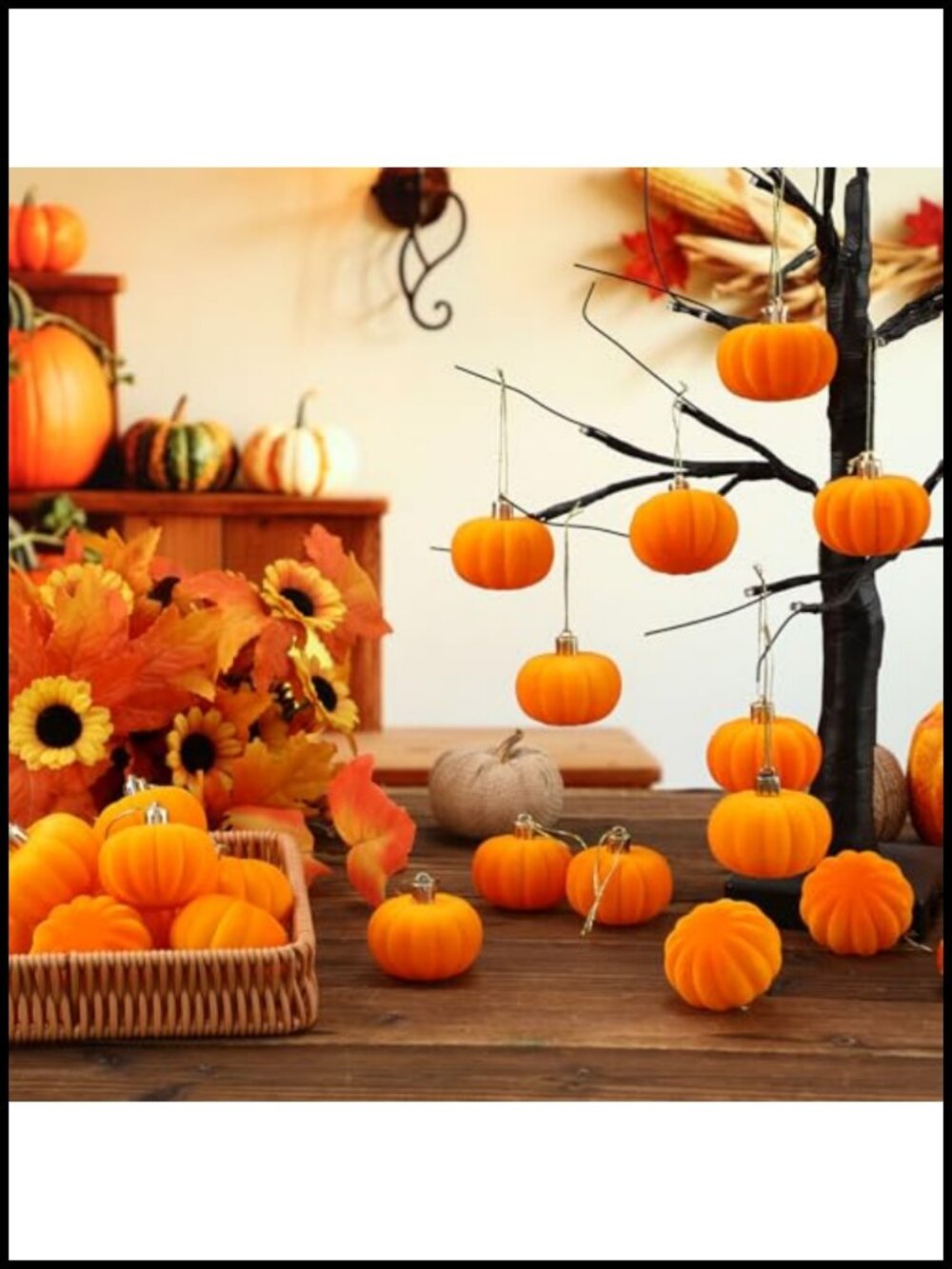 24 Pcs Fall Artificial Pumpkin Hanging Ornaments Velvet Thanksgiving Decor